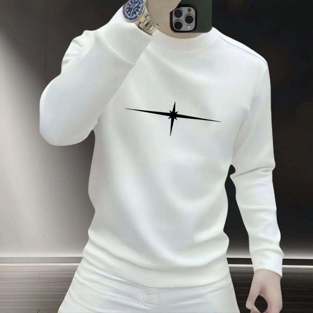 Men's Crew Neck Long-Sleeve Sweatshirt with Black Star Y2K Hoodies