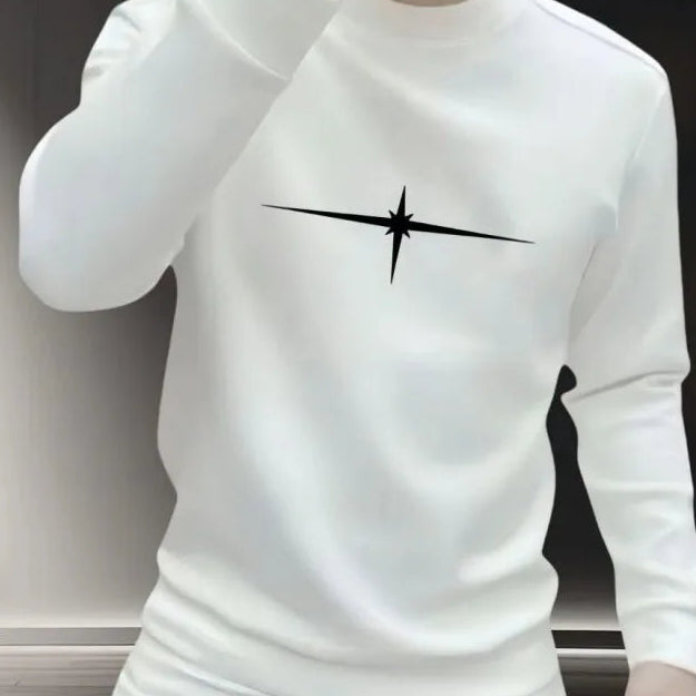 Men's Crew Neck Long-Sleeve Sweatshirt with Black Star Y2K Hoodies