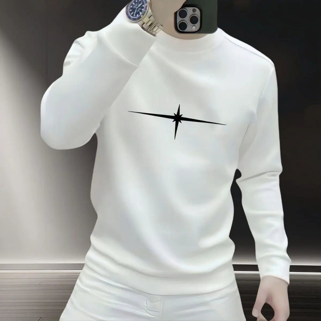 Men's Crew Neck Long-Sleeve Sweatshirt with Black Star Y2K Hoodies
