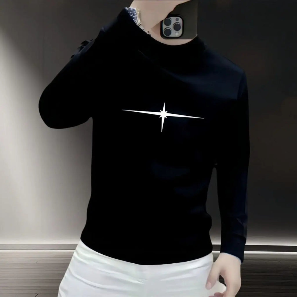 Men's Crew Neck Long-Sleeve Sweatshirt with Black Star Y2K Hoodies